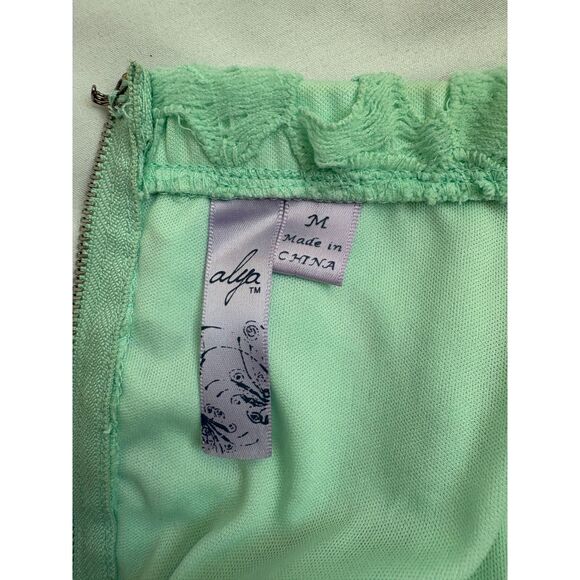 Alya Strapless Mint Floral Crochet Overlay Midi Dress Zip Up Back Size M Formal - Picture 7 of 10